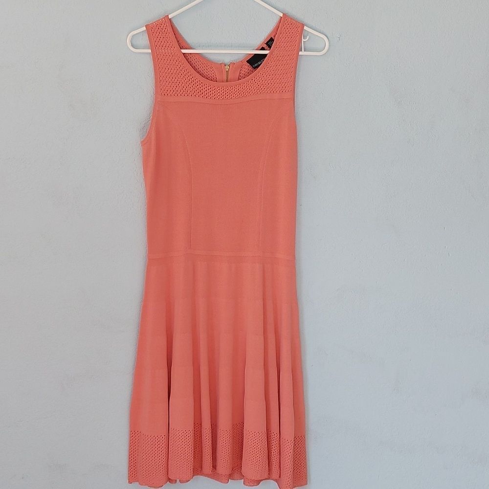 Cynthia Rowley Coral Peach Fit & Flare Crochet Knit Sleeveless Dress Size M - Picture 1 of 10